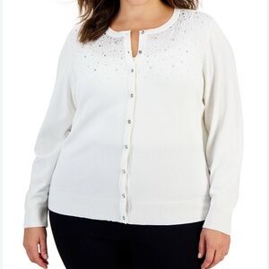 JM Collection White Bejeweled Cardigan Sweater Size 3X NWT